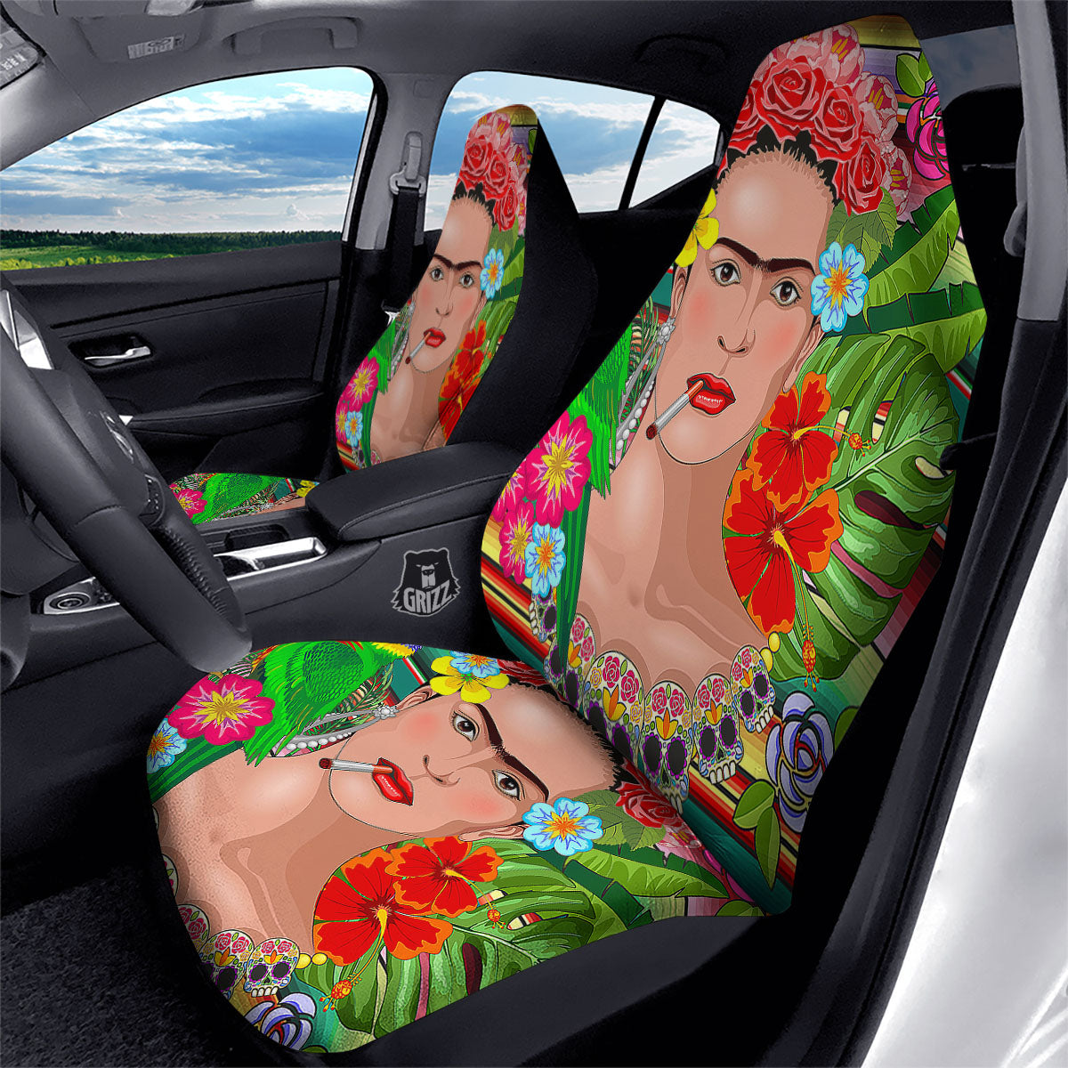 Serape Frida Kahlo Print Car Seat Covers-grizzshop