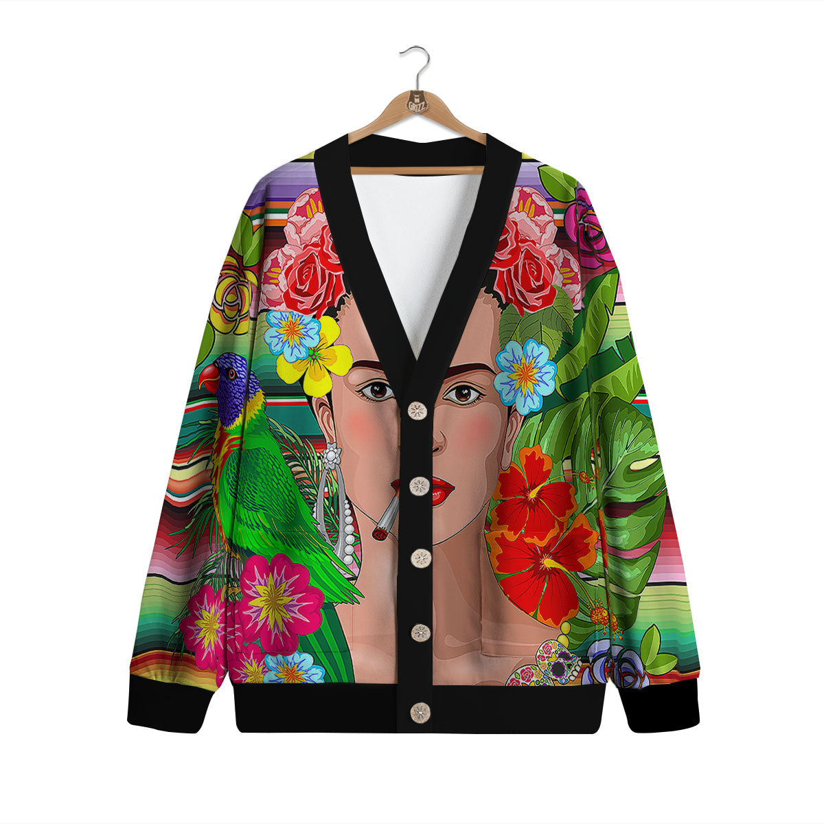 Serape Frida Kahlo Print Cardigan-grizzshop