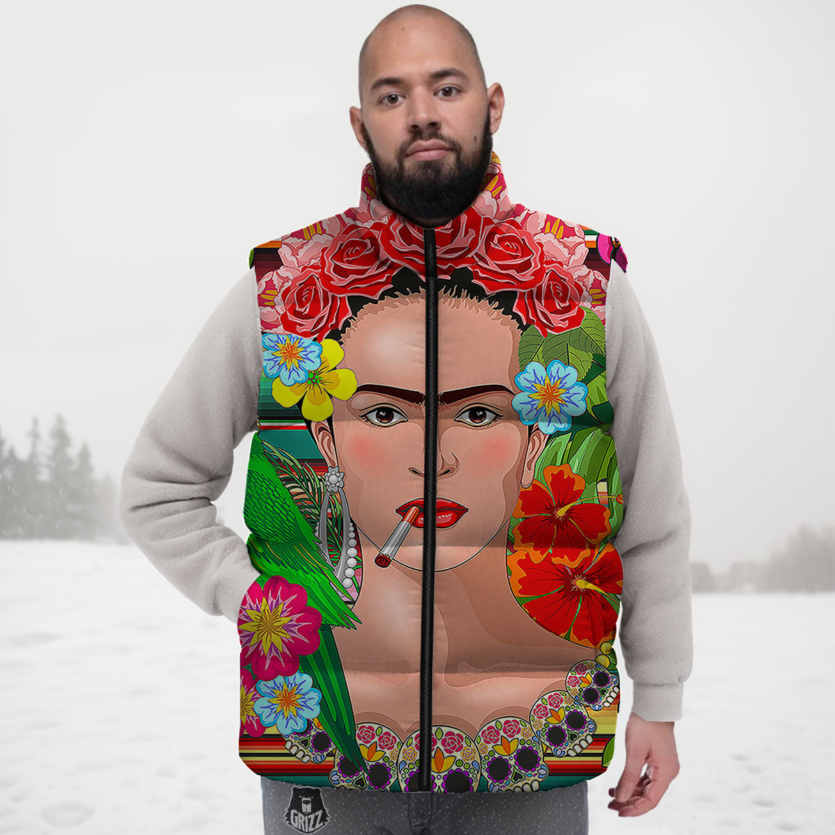 Serape Frida Kahlo Print Down Vest