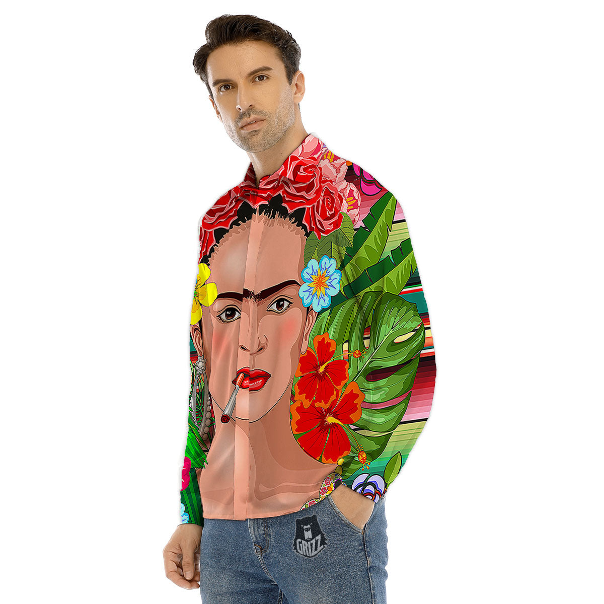 Serape Frida Kahlo Print Men's Dress Shirts-grizzshop
