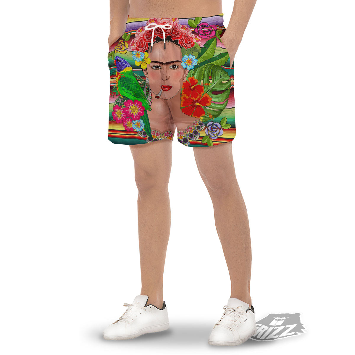 Serape Frida Kahlo Print Men's Gym Shorts-grizzshop