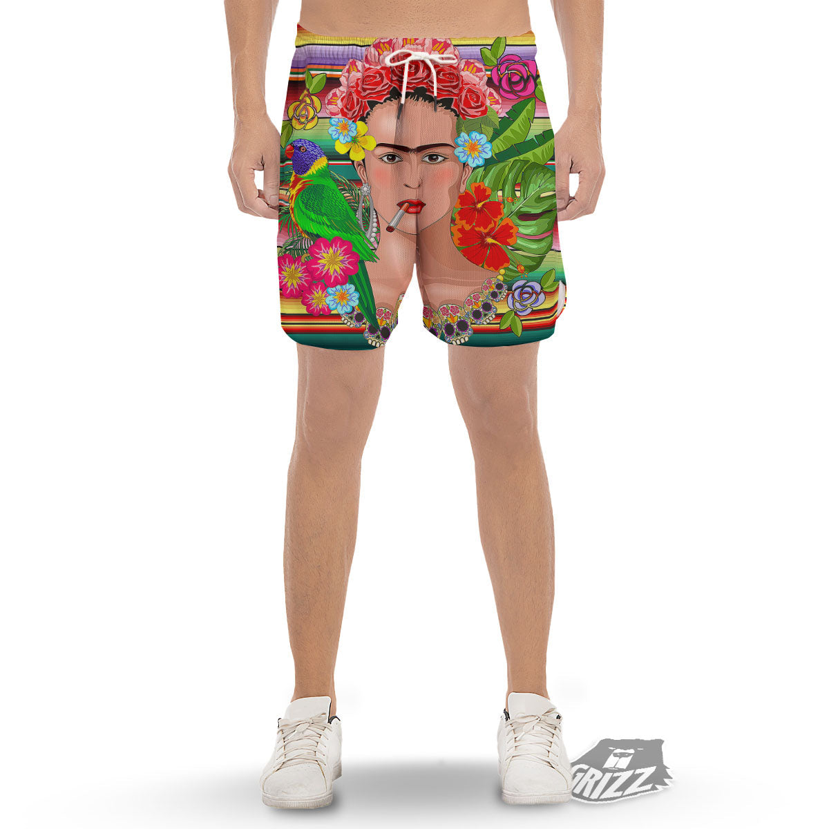 Serape Frida Kahlo Print Men's Gym Shorts-grizzshop