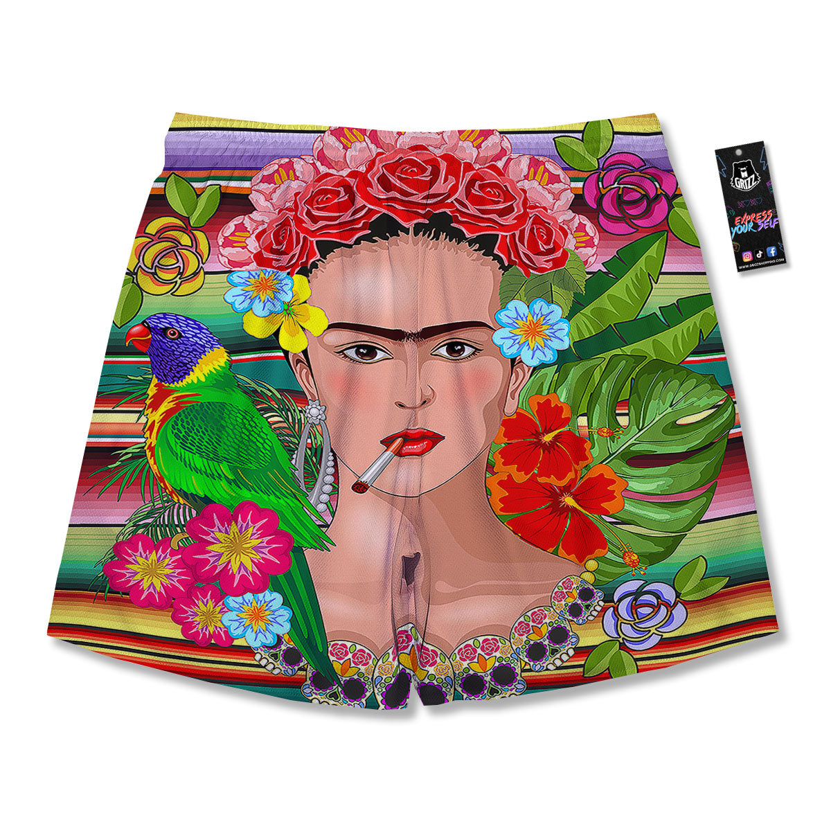 Serape Frida Kahlo Print Men's Running Shorts-grizzshop