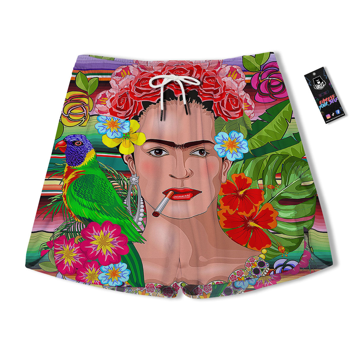 Serape Frida Kahlo Print Men's Running Shorts-grizzshop