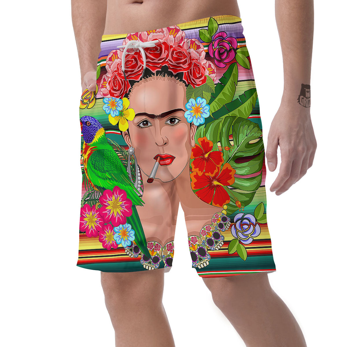Serape Frida Kahlo Print Men's Shorts-grizzshop