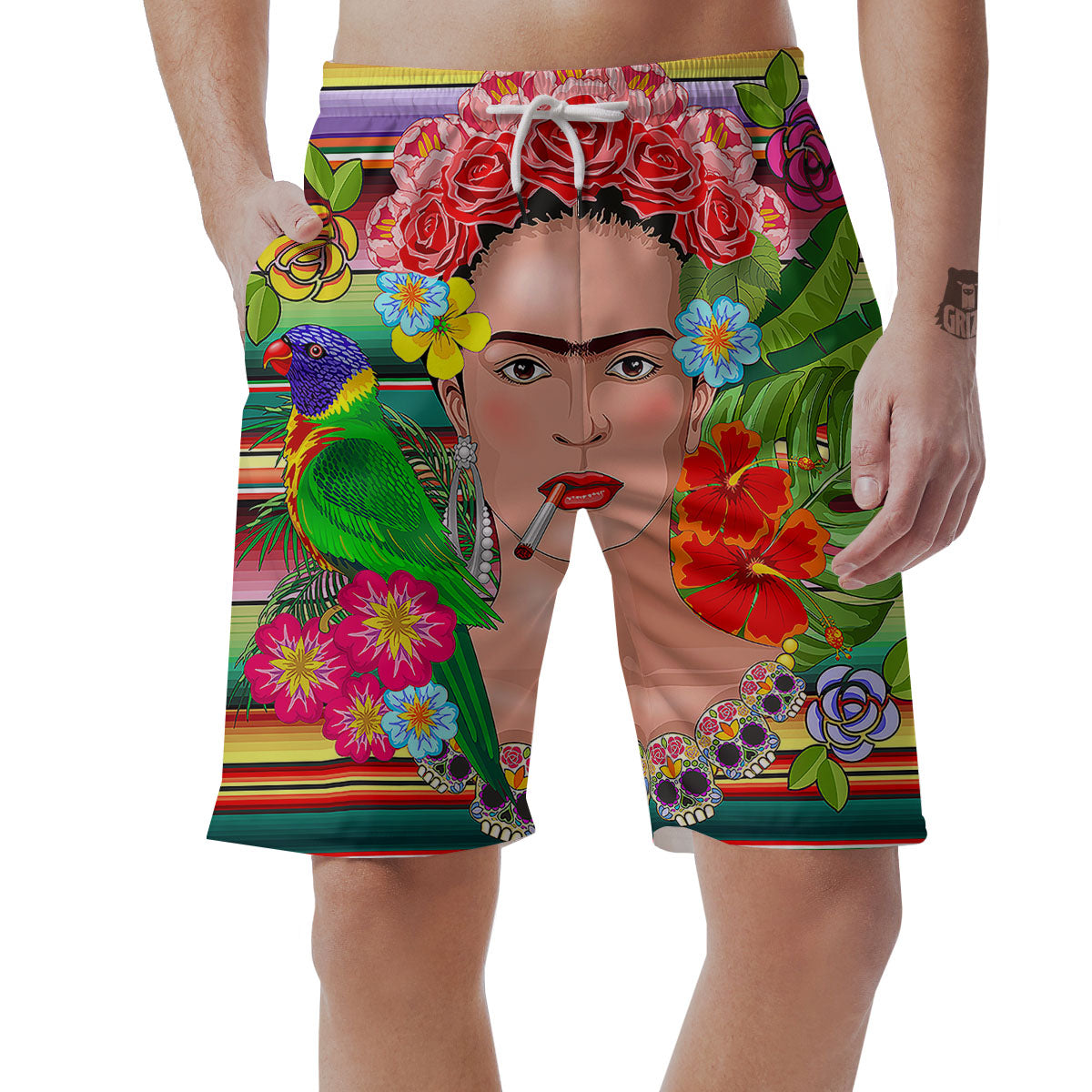 Serape Frida Kahlo Print Men's Shorts-grizzshop