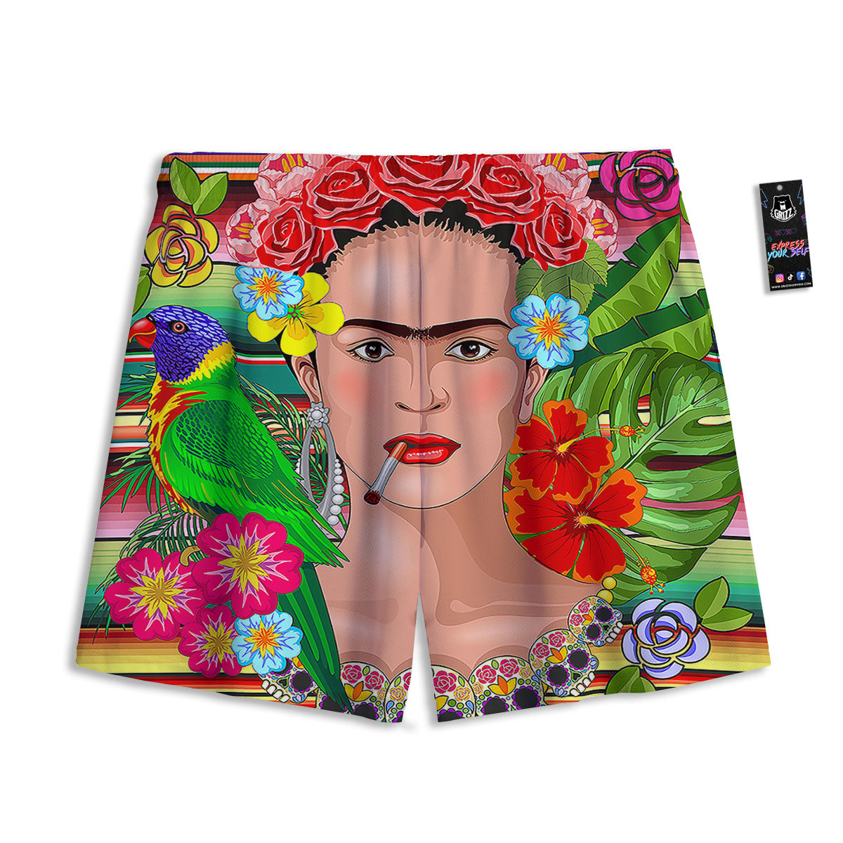 Serape Frida Kahlo Print Mesh Shorts