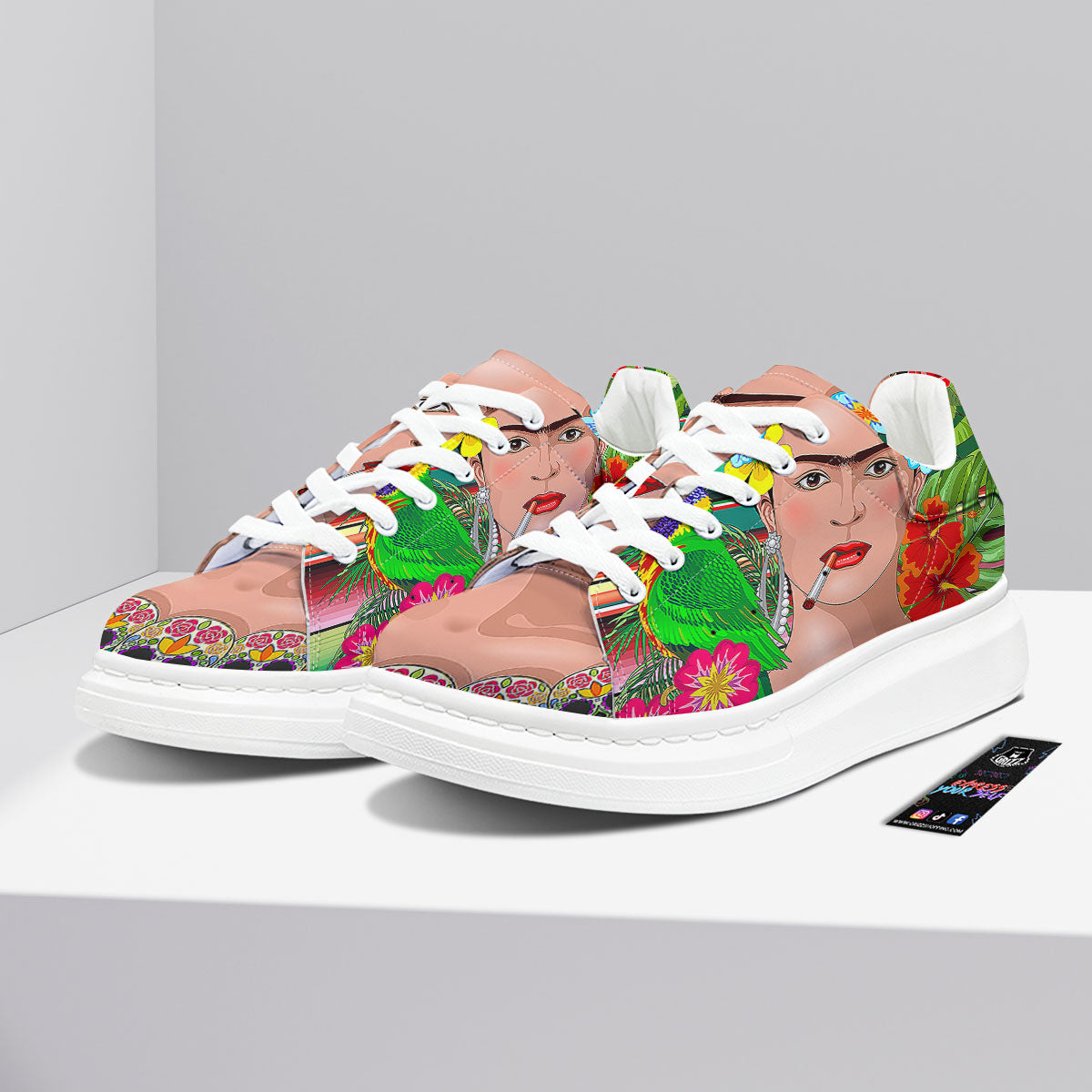 Serape Frida Kahlo Print Platform Shoes-grizzshop