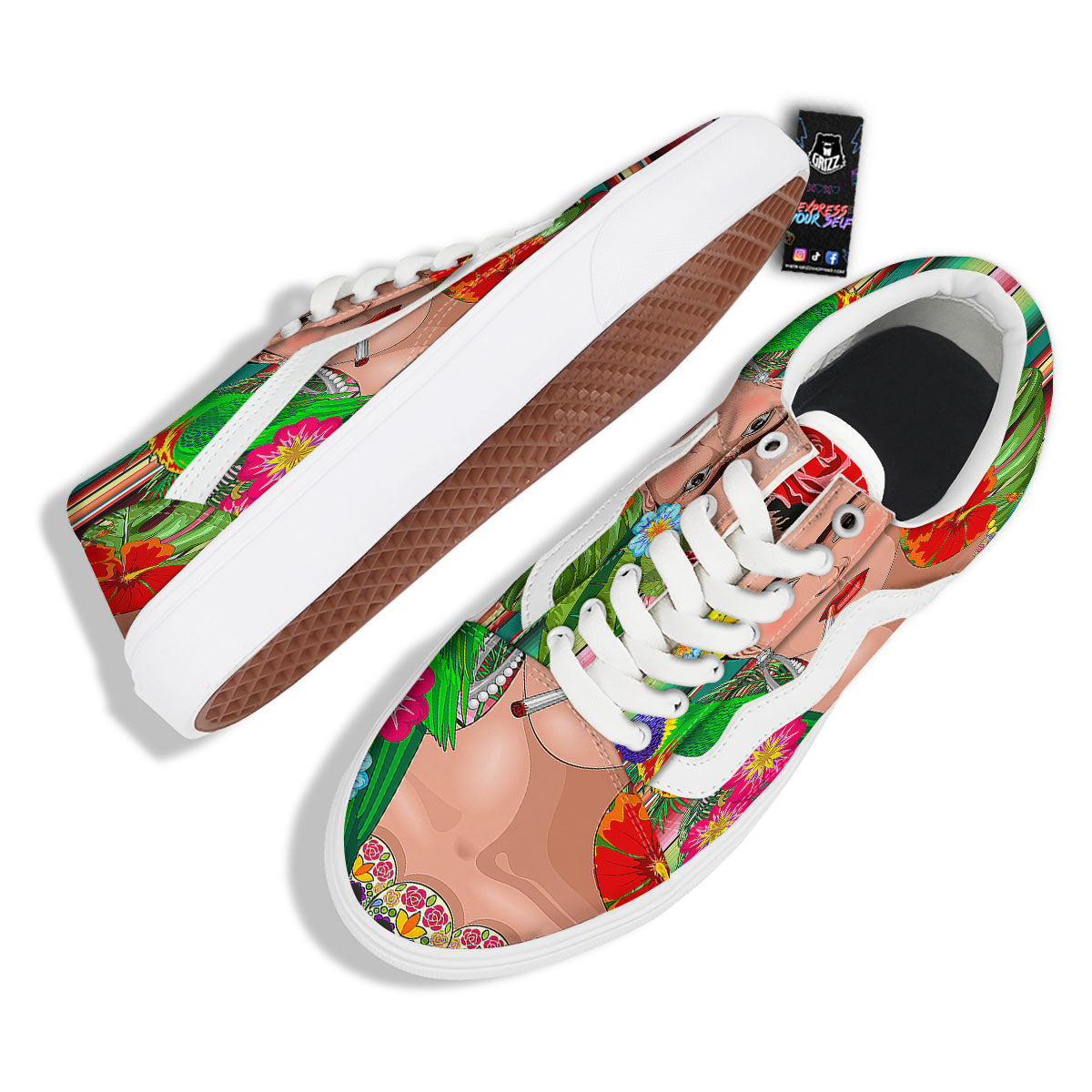 Serape Frida Kahlo Print Skate Shoes-grizzshop