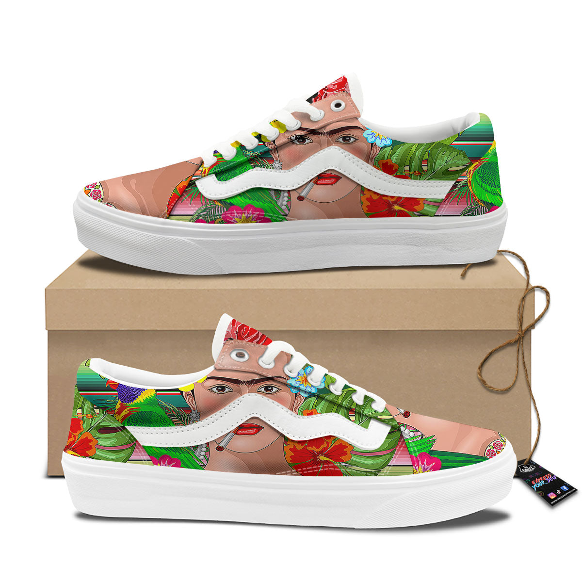 Serape Frida Kahlo Print Skate Shoes-grizzshop