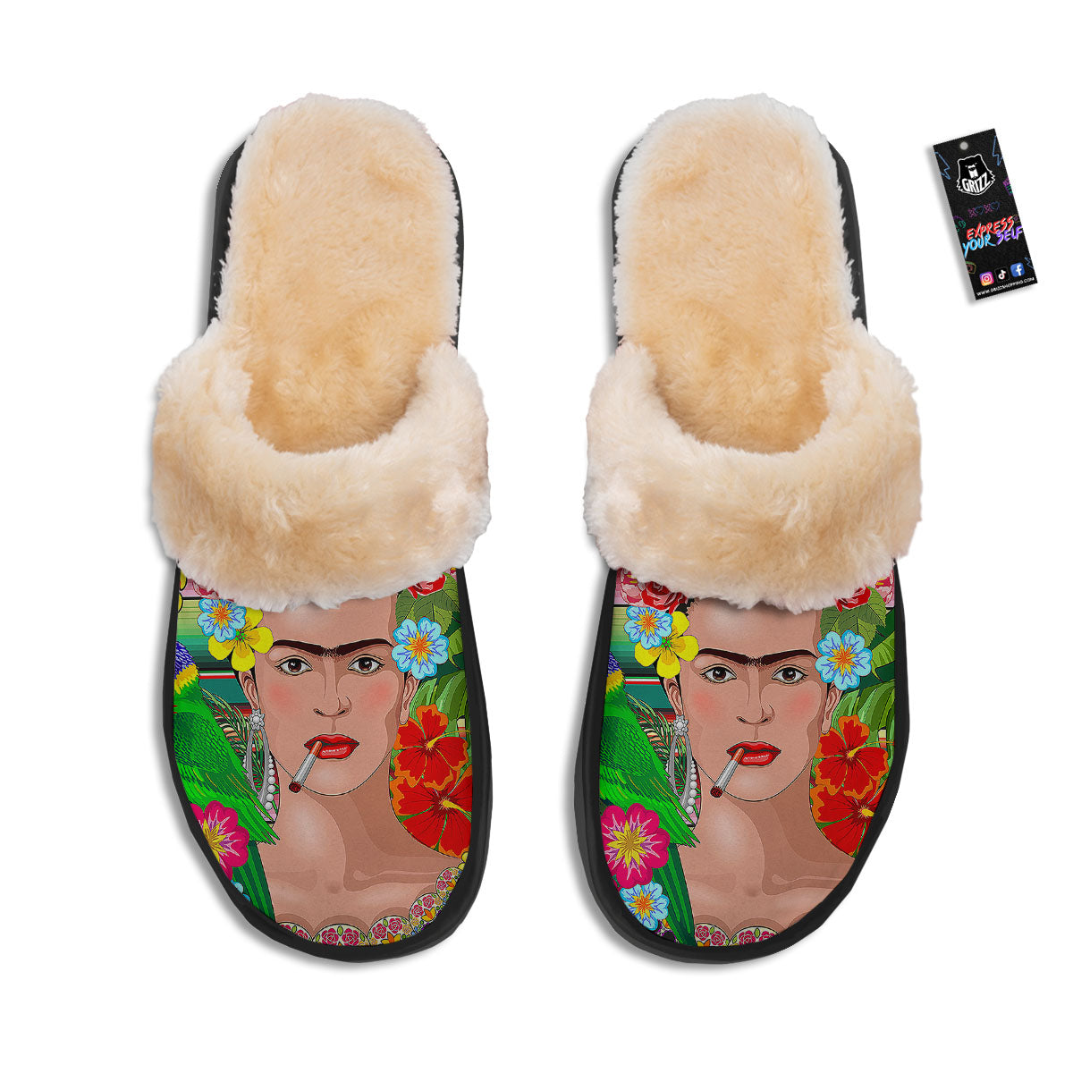 Serape Frida Kahlo Print Slippers-grizzshop