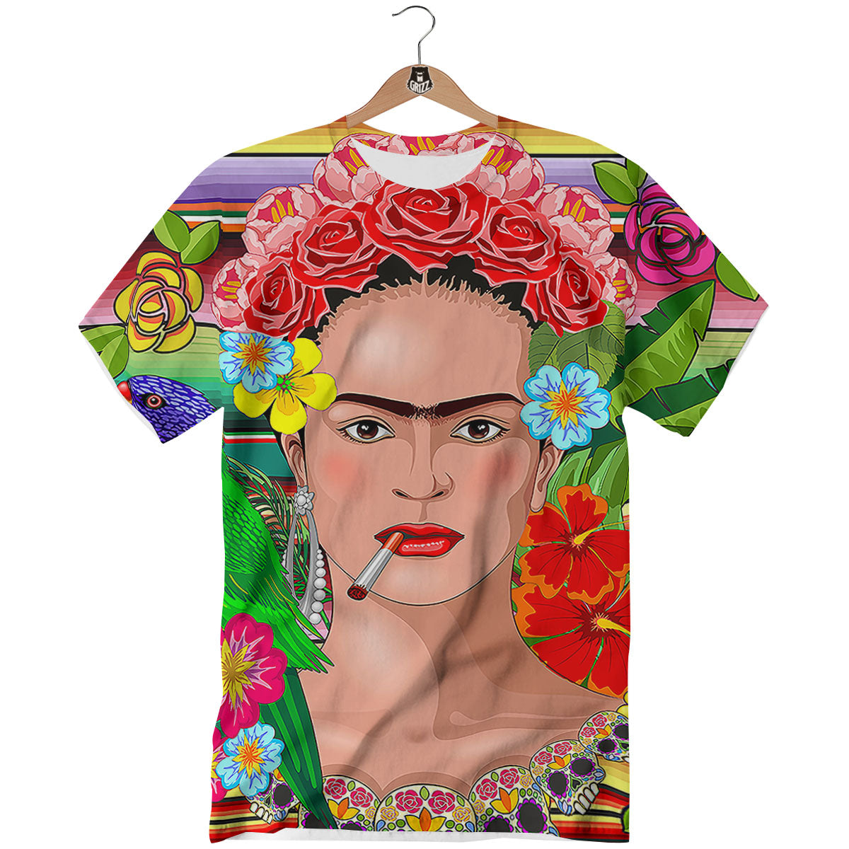 Serape Frida Kahlo Print T-Shirt-grizzshop