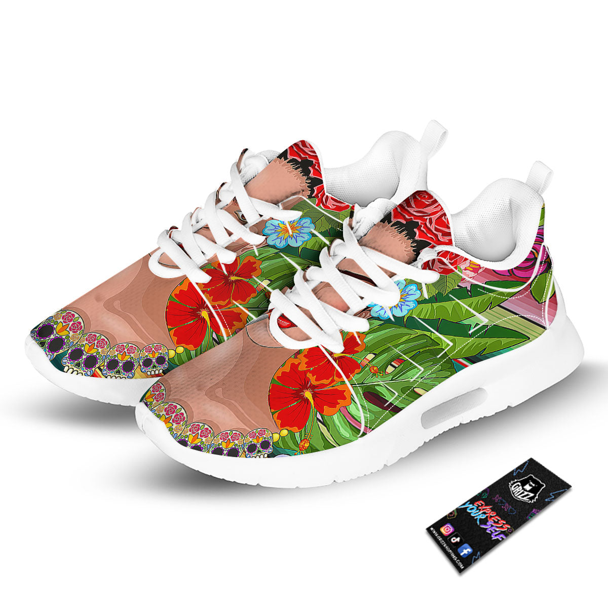 Serape Frida Kahlo Print Tennis Shoes-grizzshop