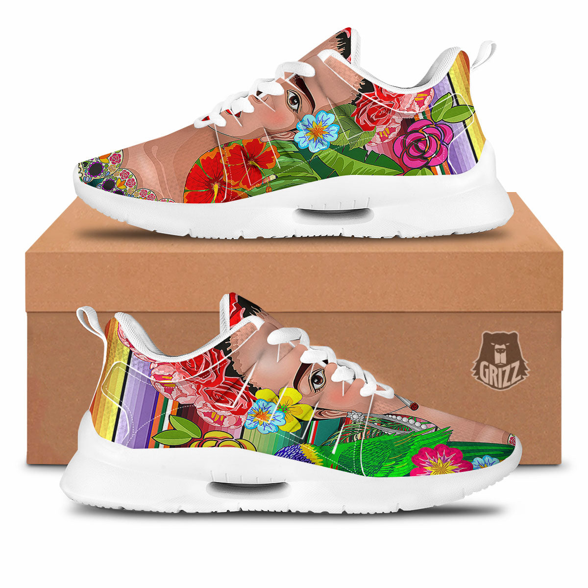 Serape Frida Kahlo Print Tennis Shoes-grizzshop