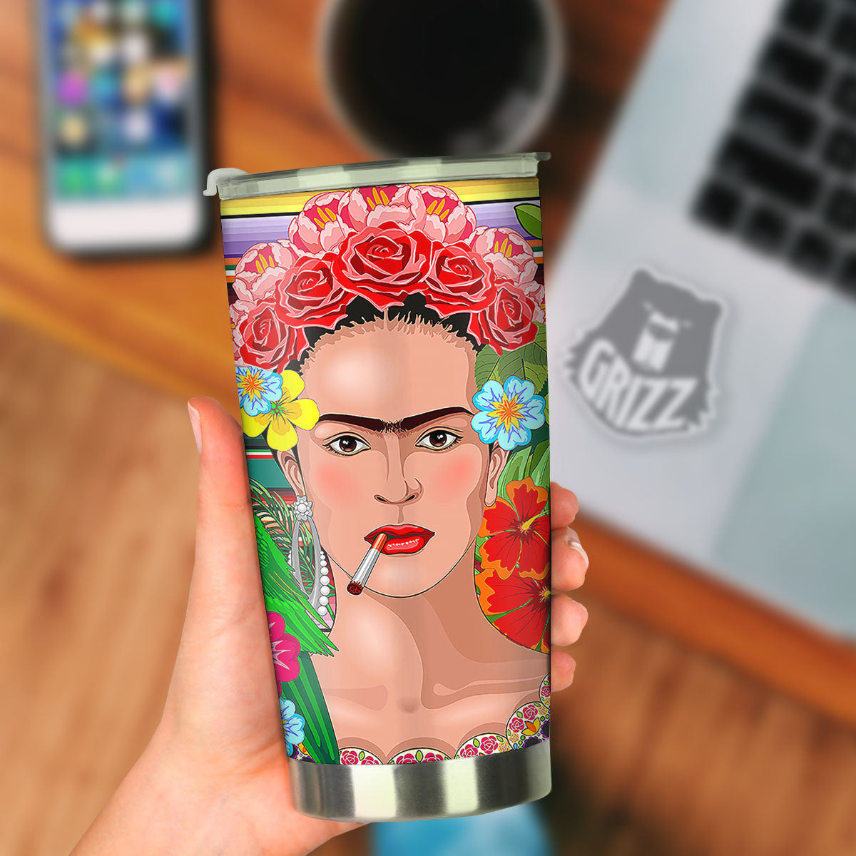 Serape Frida Kahlo Print Tumbler-grizzshop