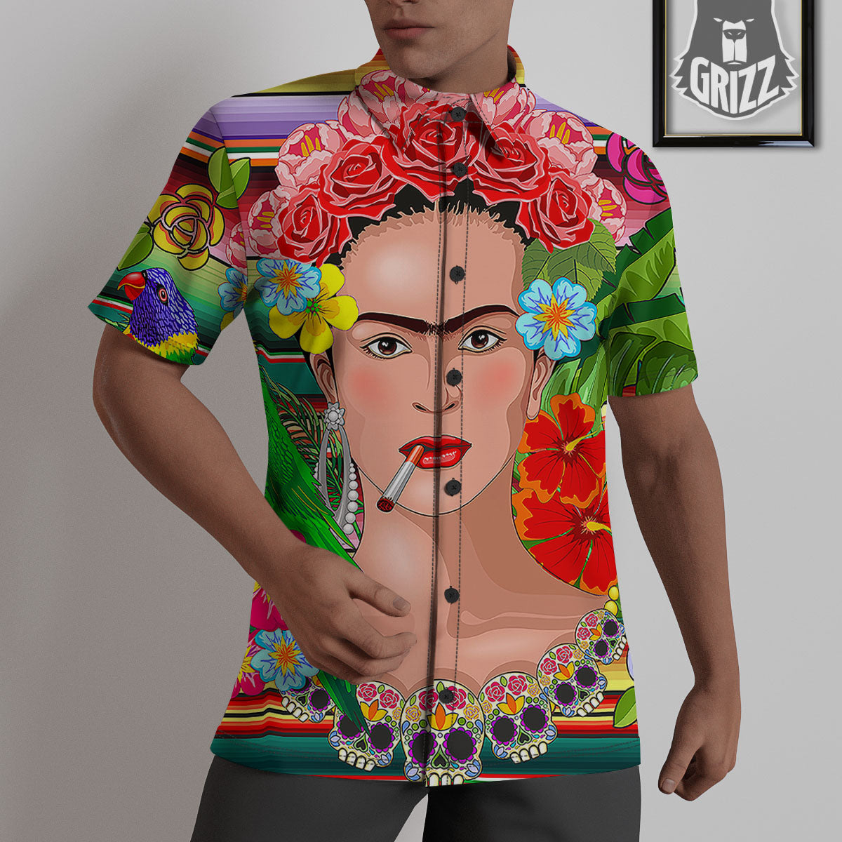 Serape Frida Kahlo Print Untucked Shirts-grizzshop