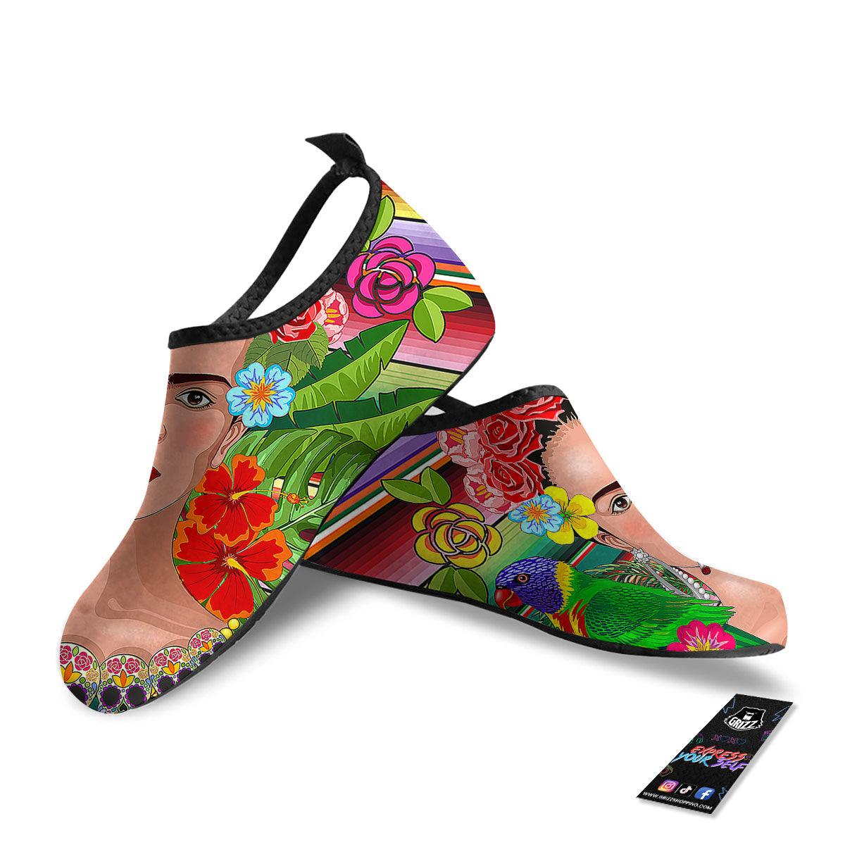 Serape Frida Kahlo Print Water Shoes-grizzshop