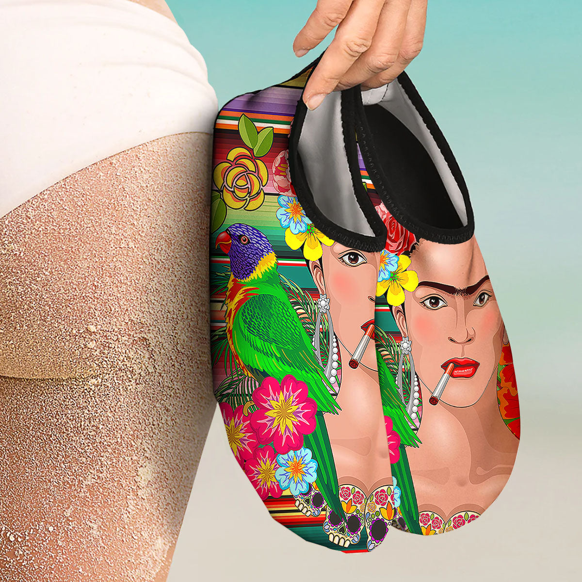 Serape Frida Kahlo Print Water Shoes-grizzshop