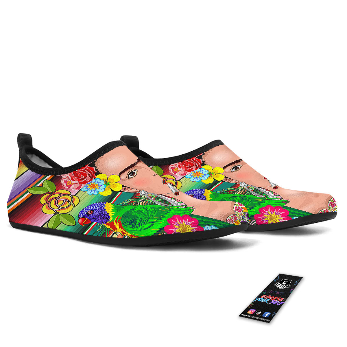 Serape Frida Kahlo Print Water Shoes-grizzshop