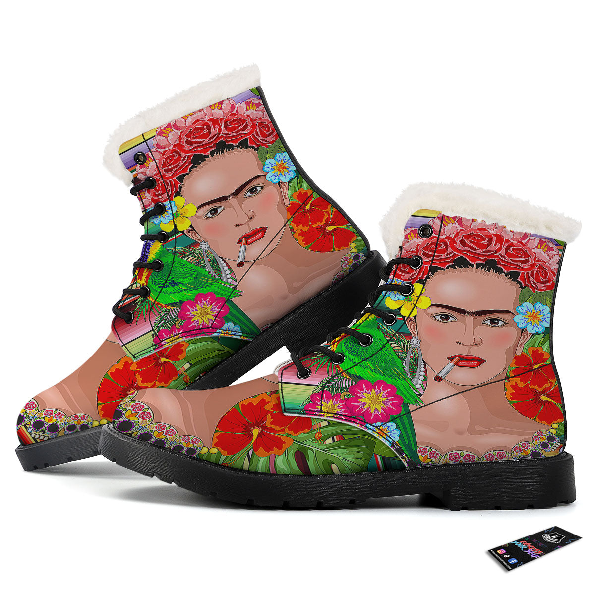 Serape Frida Kahlo Print Winter Boots-grizzshop