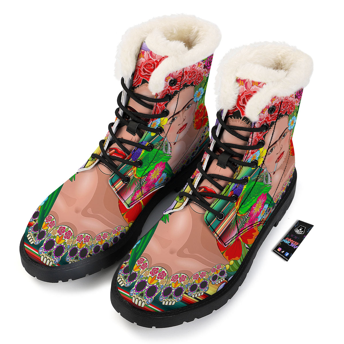 Serape Frida Kahlo Print Winter Boots-grizzshop