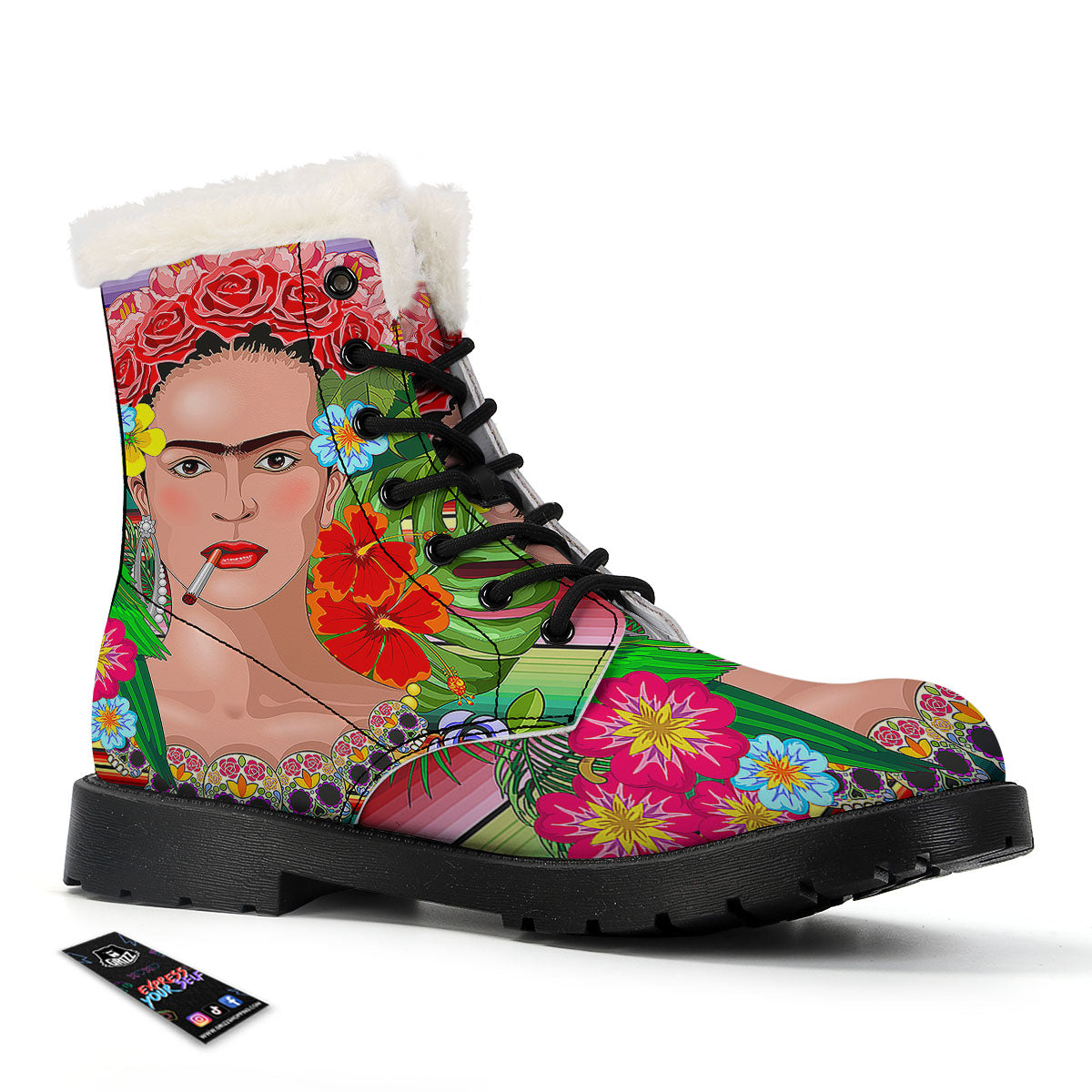 Serape Frida Kahlo Print Winter Boots-grizzshop
