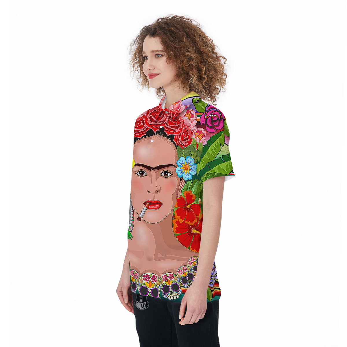 Serape Frida Kahlo Print Women's Golf Shirts-grizzshop