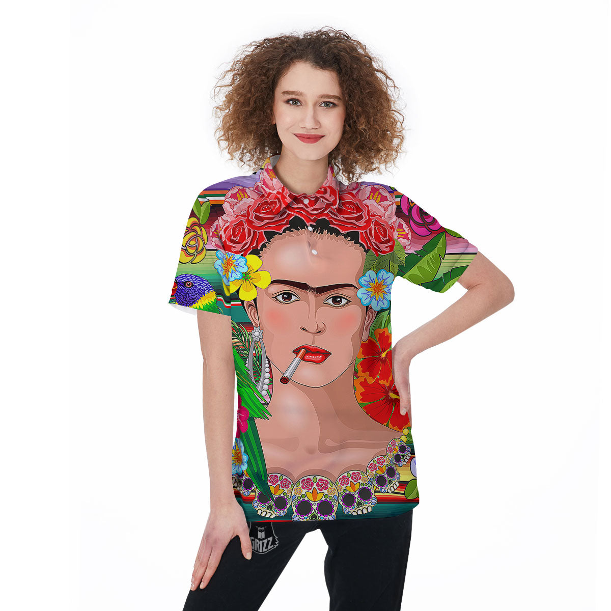 Serape Frida Kahlo Print Women's Golf Shirts-grizzshop