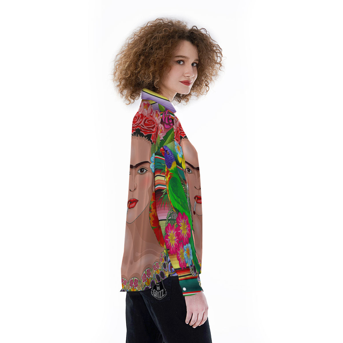 Serape Frida Kahlo Print Women's Long Sleeve Shirts-grizzshop