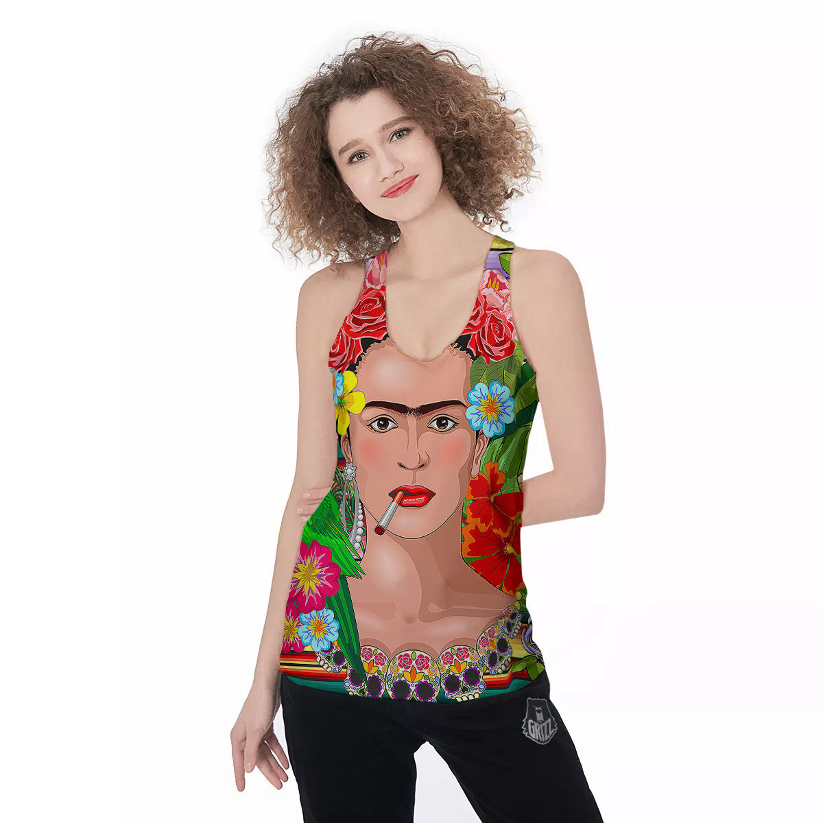 Serape Frida Kahlo Print Women's Racerback Tank Top-grizzshop