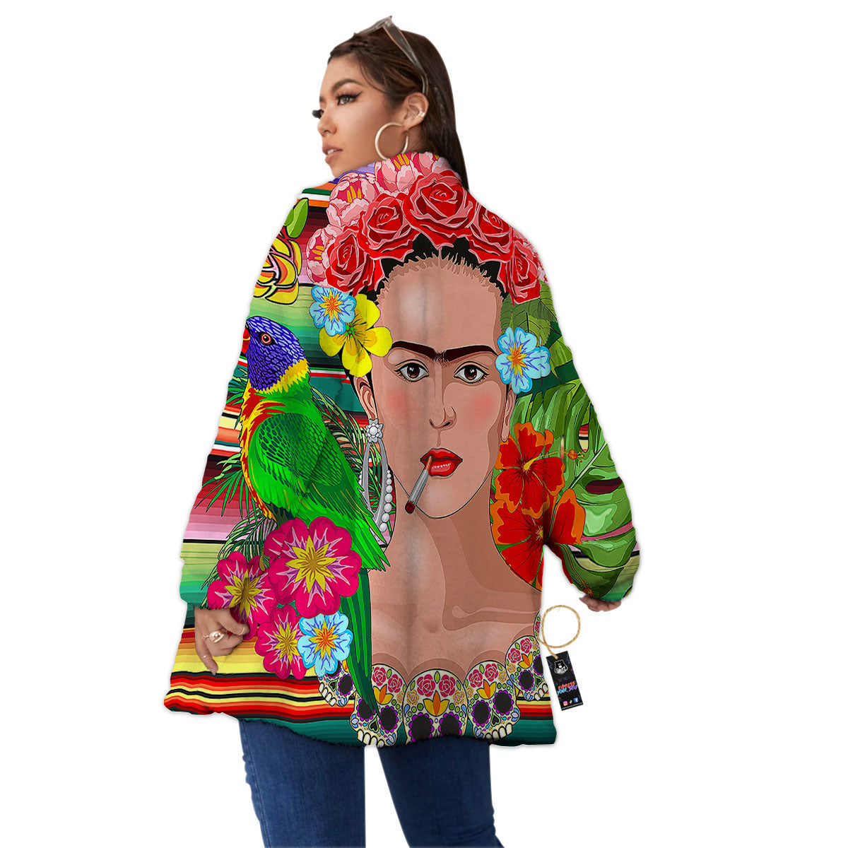 Serape Frida Kahlo Print Women's Sherpa Jacket-grizzshop