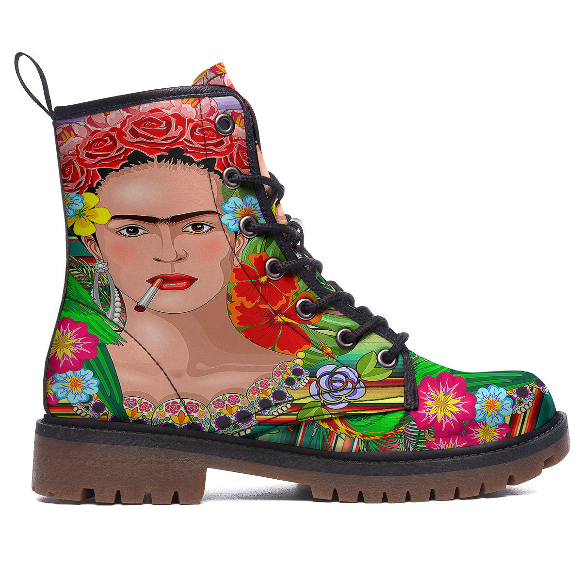 Serape Frida Kahlo Print Work Boots-grizzshop