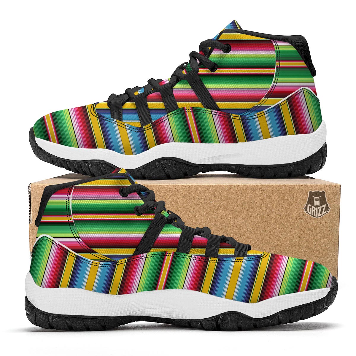 Serape Mexican Blanket Baja Pattern Print Black Bball Shoes-grizzshop