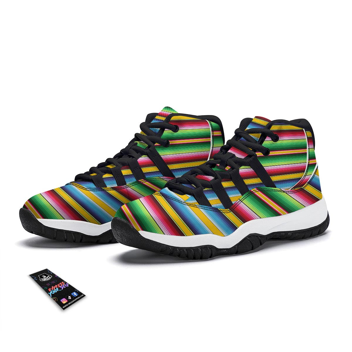 Serape Mexican Blanket Baja Pattern Print Black Bball Shoes-grizzshop