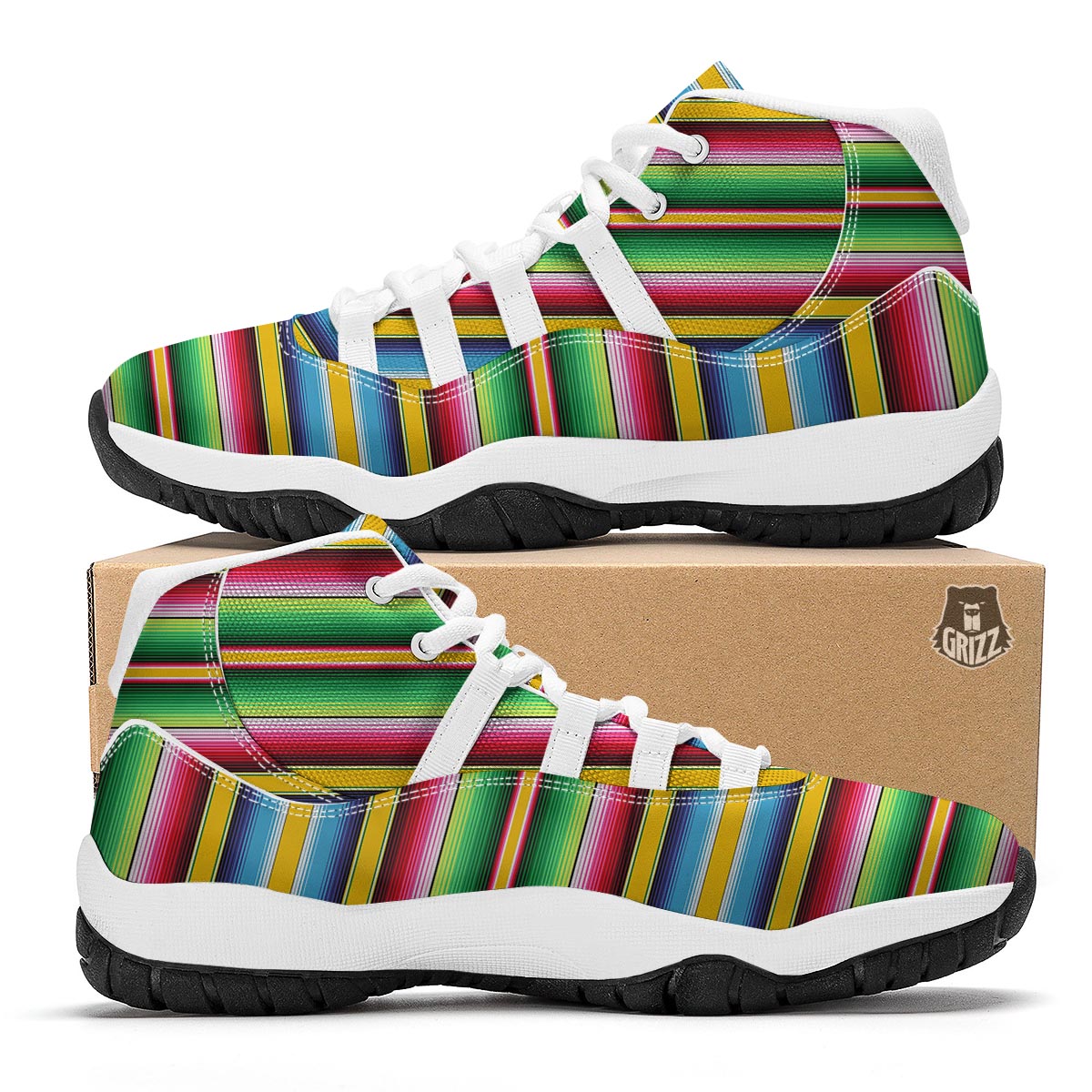 Serape Mexican Blanket Baja Pattern Print White Bball Shoes-grizzshop