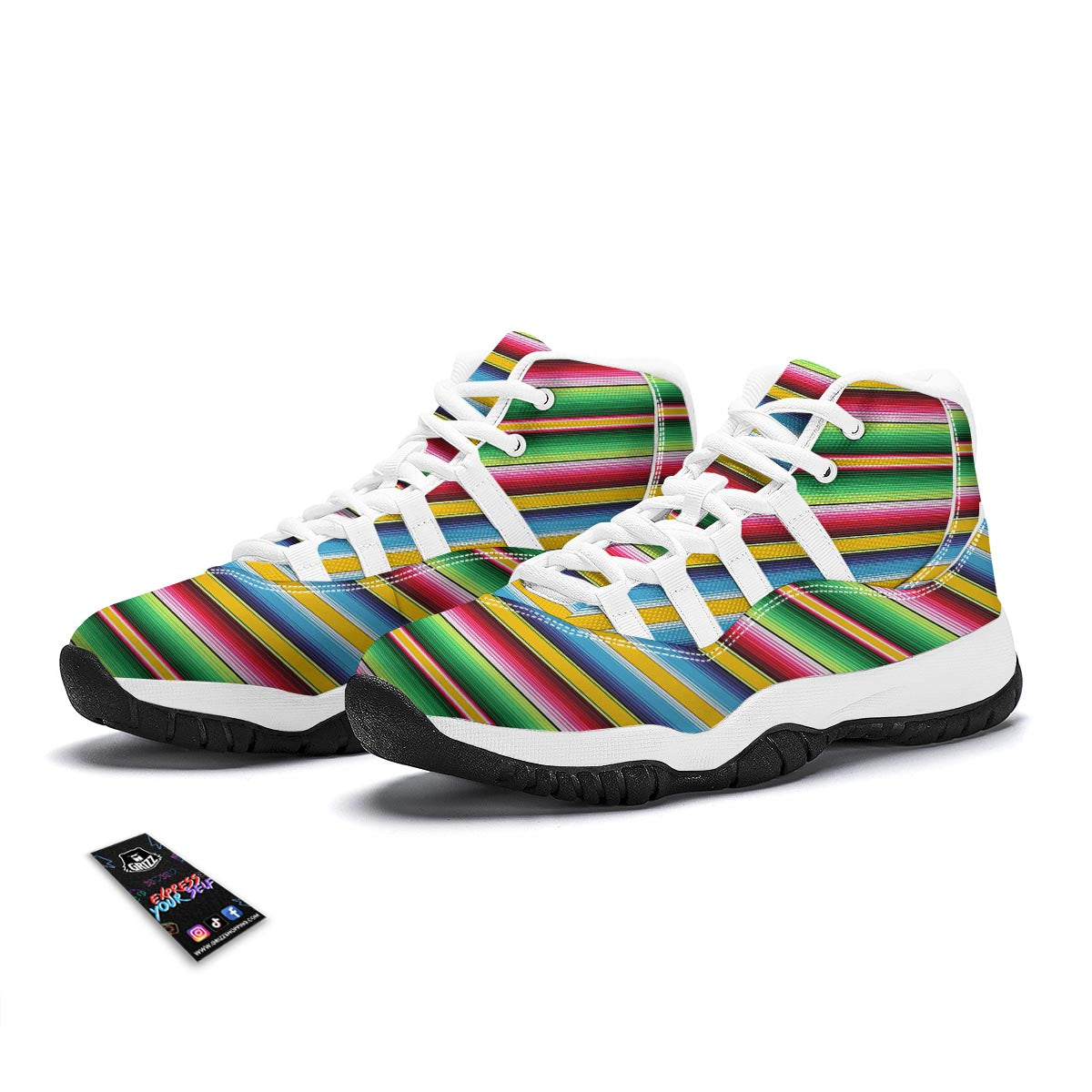 Serape Mexican Blanket Baja Pattern Print White Bball Shoes-grizzshop