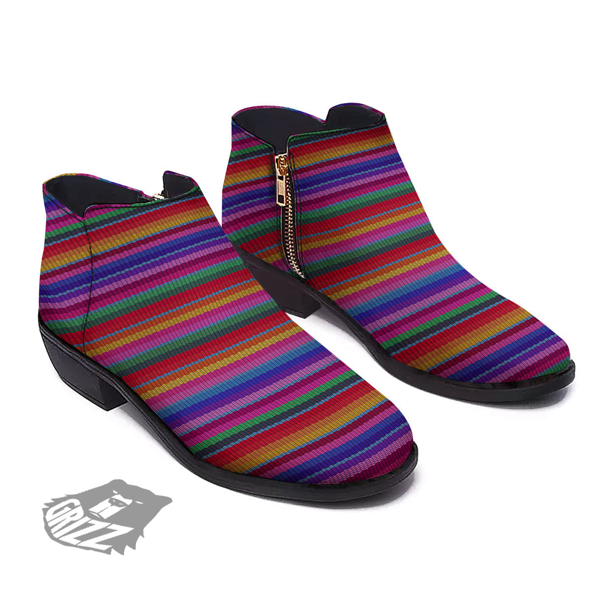 Serape Mexican Colorful Print Pattern Ankle Boots-grizzshop