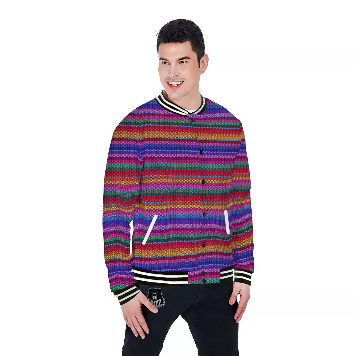 Serape Mexican Colorful Print Pattern Baseball Jacket-grizzshop