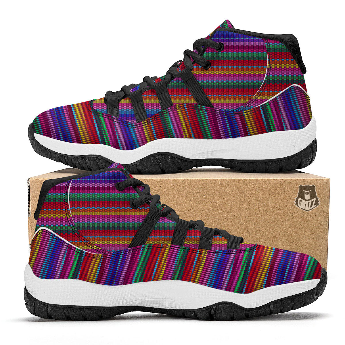 Serape Mexican Colorful Print Pattern Black Bball Shoes-grizzshop