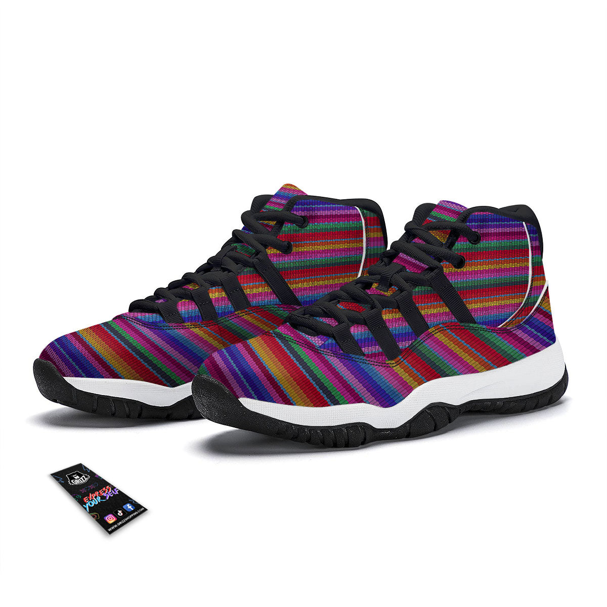Serape Mexican Colorful Print Pattern Black Bball Shoes-grizzshop
