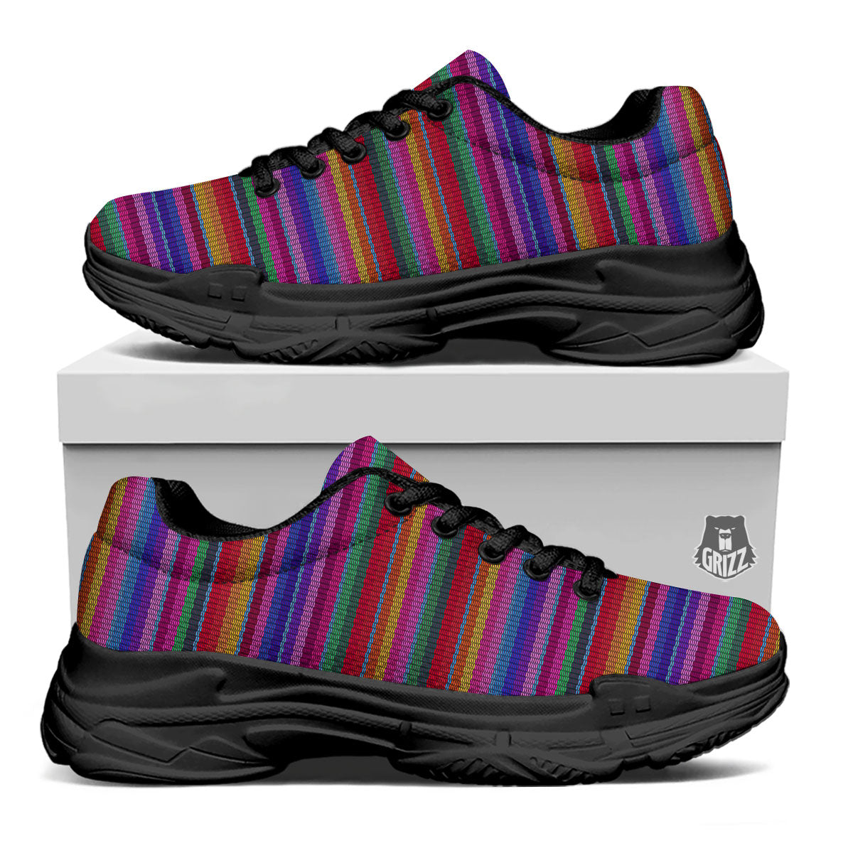 Serape Mexican Colorful Print Pattern Black Chunky Shoes-grizzshop