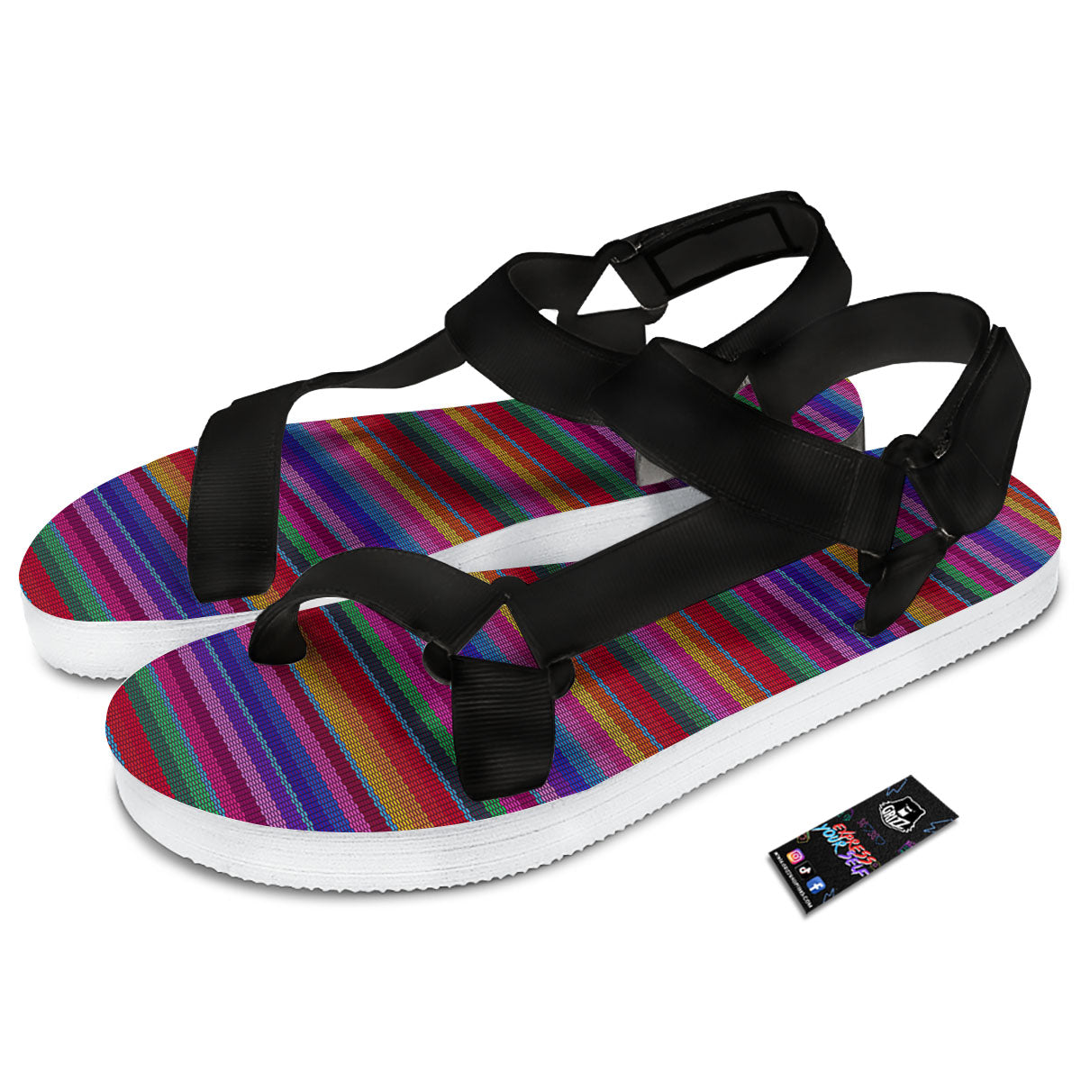 Serape Mexican Colorful Print Pattern Black Open Toe Sandals-grizzshop