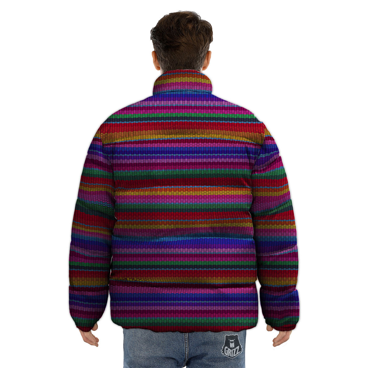 Serape Mexican Colorful Print Pattern Puffer Jacket-grizzshop