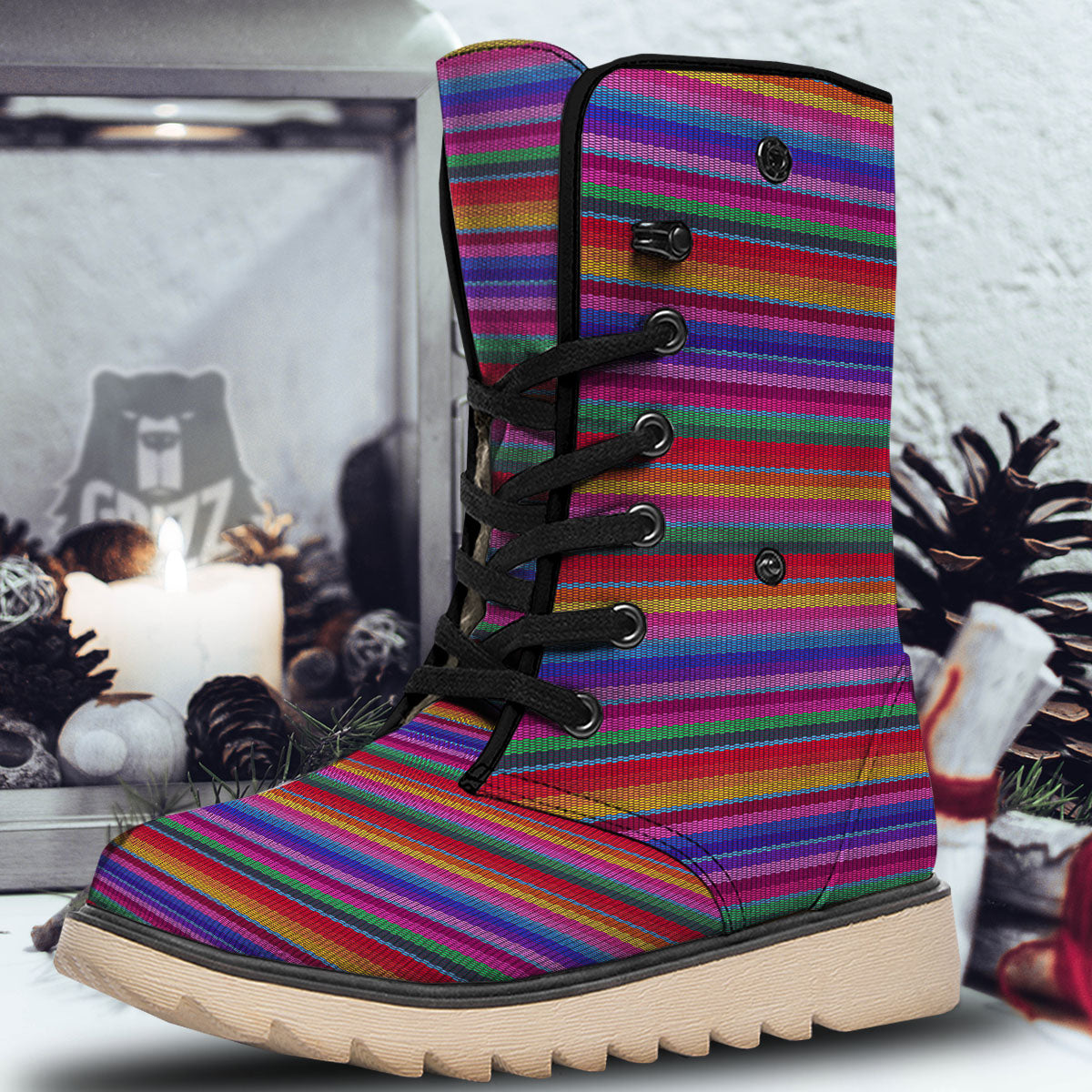Serape Mexican Colorful Print Pattern Snow Boots-grizzshop
