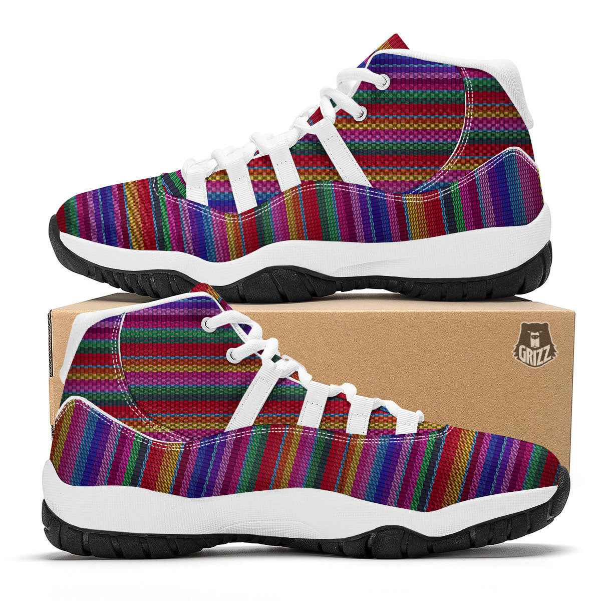Serape Mexican Colorful Print Pattern White Bball Shoes-grizzshop