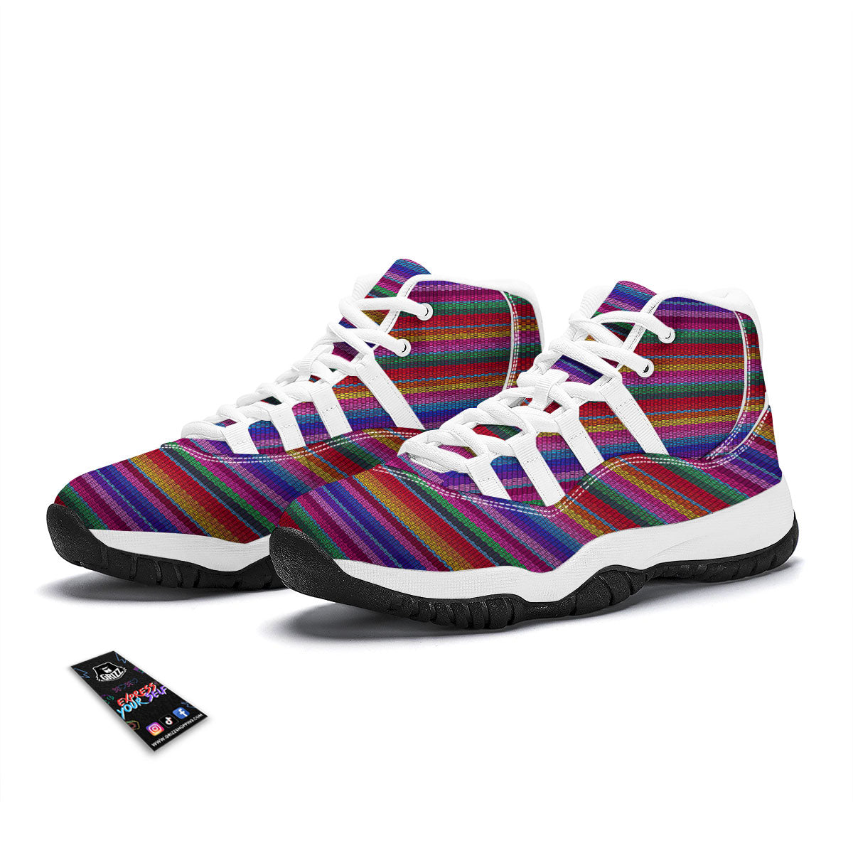 Serape Mexican Colorful Print Pattern White Bball Shoes-grizzshop