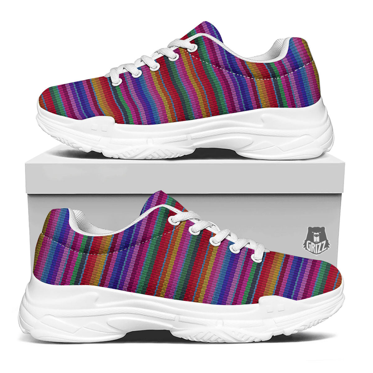 Serape Mexican Colorful Print Pattern White Chunky Shoes-grizzshop