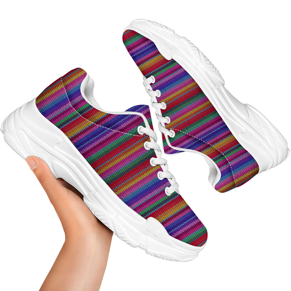 Serape Mexican Colorful Print Pattern White Chunky Shoes-grizzshop