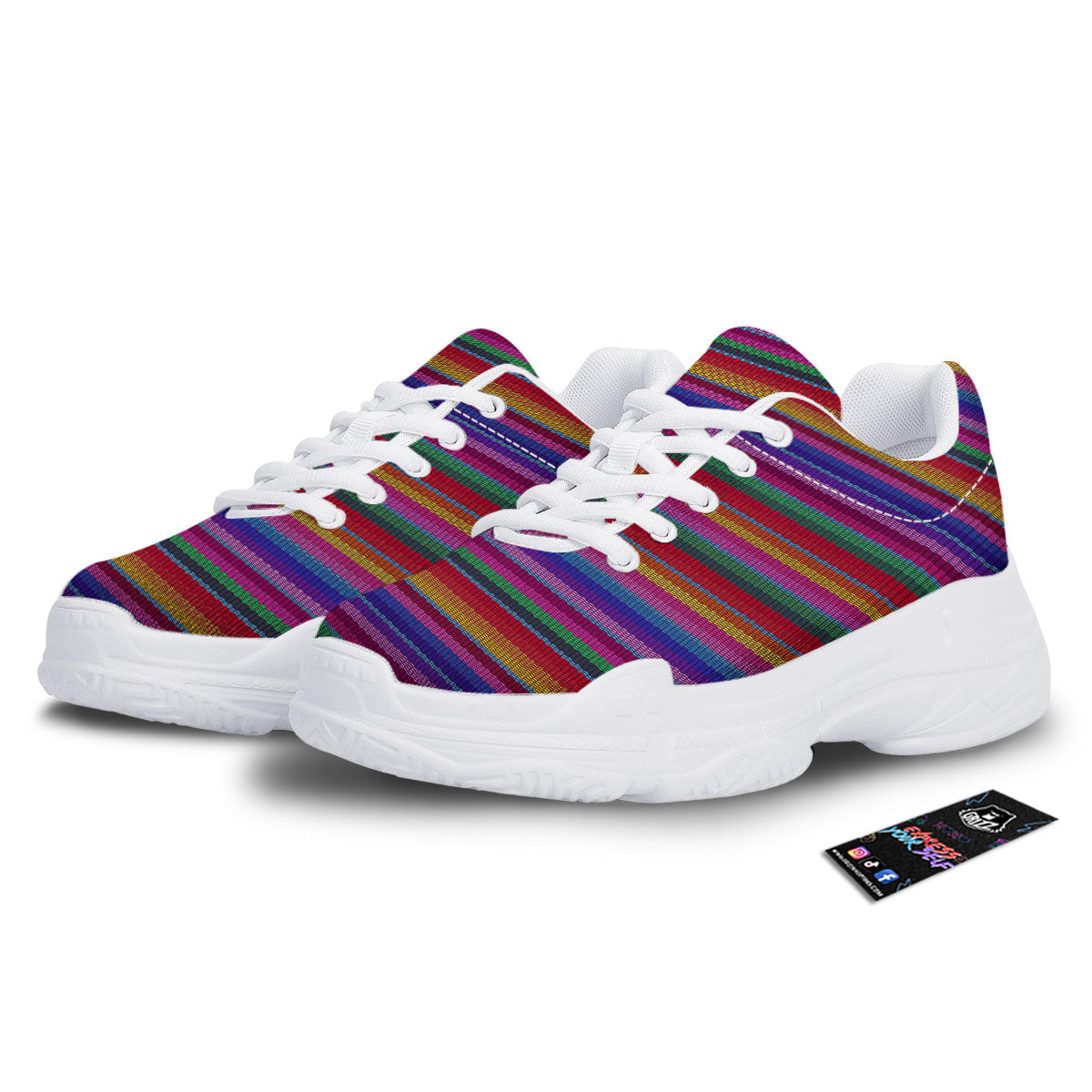 Serape Mexican Colorful Print Pattern White Chunky Shoes-grizzshop