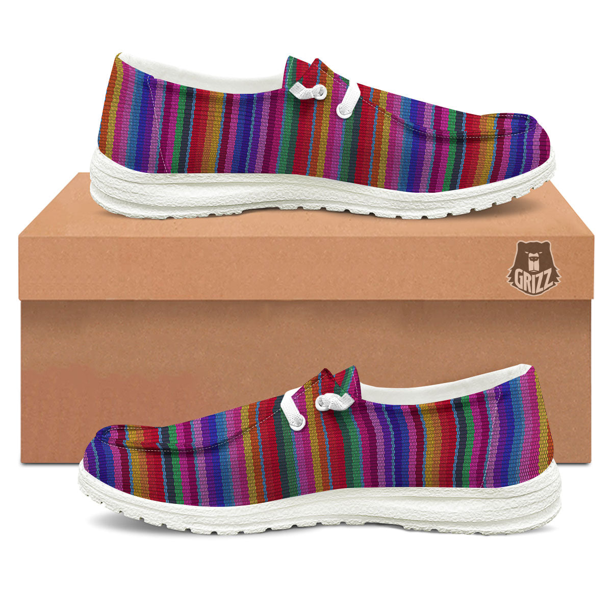 Serape Mexican Colorful Print Pattern White Loafers-grizzshop